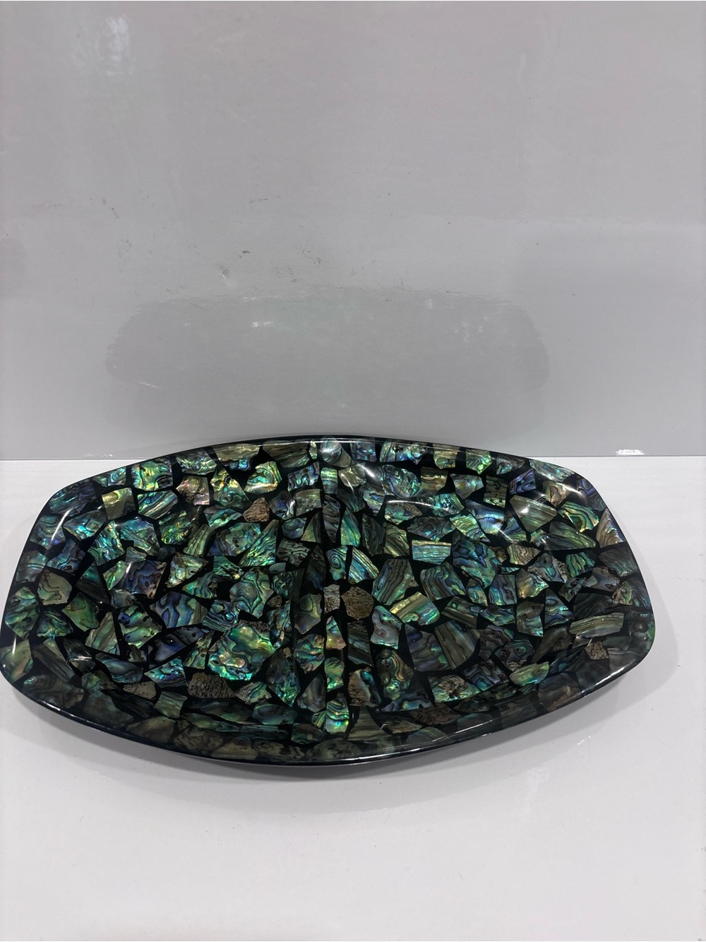 Vintage genuine New Zealand Paua shell mosaic serving dish platter by Fiorland